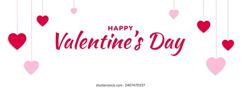 Valentines Day background with red and pink paper heart elements. Vector illustration