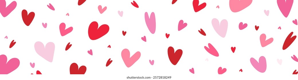 Valentine's Day background with red and pink hearts on transparent background.