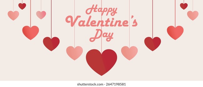 Valentines Day background with red and pink paper heart element's Vector art illustration.