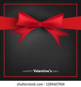 Valentine's Day background of red ribbons and red frame on black background with Happy Valentine's Day text and your copy space. Vector illustration.