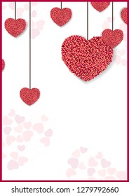 Valentines Day background with red and rose hearts