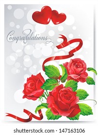 Valentines day background with red rose and hearts. Beautiful illustration vintage style