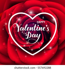 Valentine's Day background with red rose and heart shape. Vector illustration