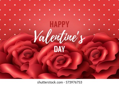 Valentines Day Background with red roses and polka dots. Holiday vector design for greeting cards, wallpaper, flyers, invitation, posters, brochure, website banners