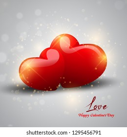 Valentine's Day background with red shiny hearts.