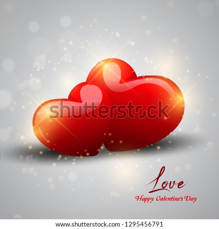 Valentine's Day background with red shiny hearts.