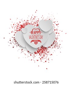 Valentine's Day Background With Red Splashes, Hearts And Title Inscription
