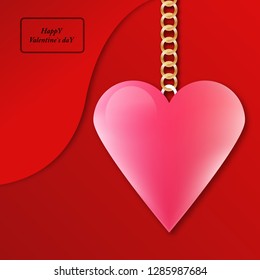 Valentine's Day background with red volume heart hanging with shadow on layers underlay, EPS10