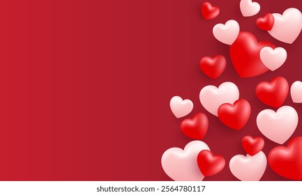 Valentine's day background with red and white hearts. Vector illustration.