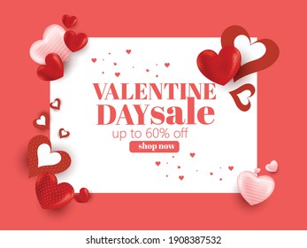 Valentines Day background Romantic composition with hearts and typography