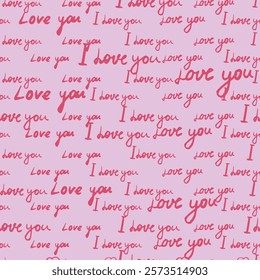 Valentines day background, romantic seamless pattern, hand drawn lettering