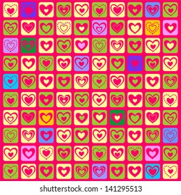 Valentine's Day Background with Rows of Color Hearts, Vector Version