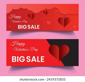 Valentines day background, sale banner, template with heart and happy valentines day text. Valentine's Wallpaper, flyers, invitation, posters, brochure, banners. Vector illustration. 