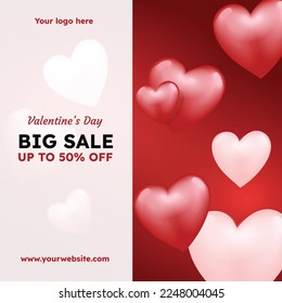 Valentine's day background sale social media post with romantic background color and spread of heart and love romantic symbolic discount promotions marketing sales