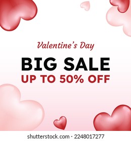 Valentine's day background sale social media post with romantic background color and spread of heart and love romantic symbolic discount promotions marketing sales