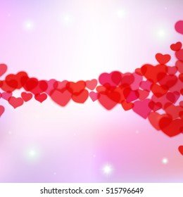 Valentines Day background with scattered blurred hearts