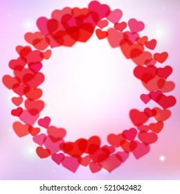 Valentines Day background with scattered blurred hearts