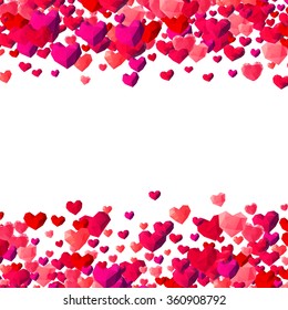 Valentines Day background with scattered low poly triangle hearts