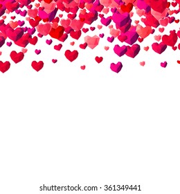 Valentines Day background with scattered low poly triangle hearts