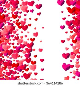Valentines Day background with scattered low poly triangle hearts