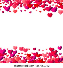 Valentines Day background with scattered low poly triangle hearts