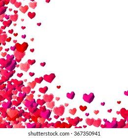 Valentines Day background with scattered low poly triangle hearts