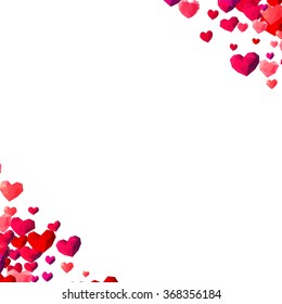 Valentines Day background with scattered low poly triangle hearts