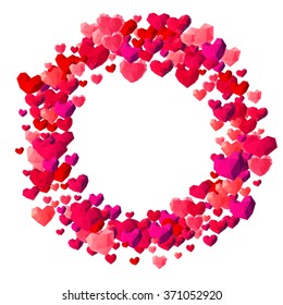 Valentines Day background with scattered low poly triangle hearts