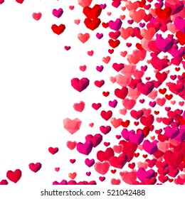 Valentines Day background with scattered low poly triangle hearts