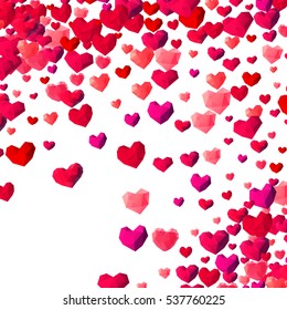 Valentines Day background with scattered low poly triangle hearts