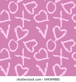 Valentines day background. Seamless pattern made of ornamental hearts of various size. Hearts pattern with lacy ornamentation and hatching.