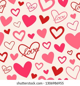 Valentine's day background. Seamless vector background with red hearts.