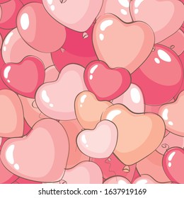 Valentine's day background. Seamless vector banner for holidays with heart shaped balloons