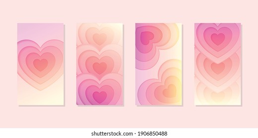 Valentine's day background set. Collection of beautiful shining background decorated with hearts. Editable templates for social networks and stories. Vector 10 EPS.