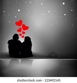 Valentine's Day background with silhouette of couples showing love in night background. EPS 10.