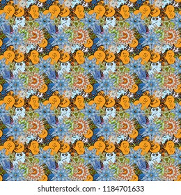 Valentines day background. Simple geometric seamless texture. Subtle vector pattern with tiny gray, yellow and blue hearts on backdrop. Modern design for decor, textile, wrapping. Love romantic theme.