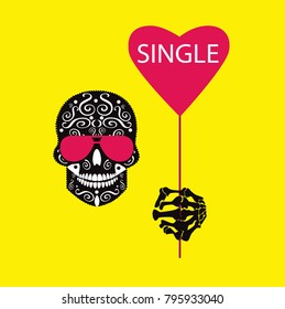Valentines day background with skull icon and hearts 