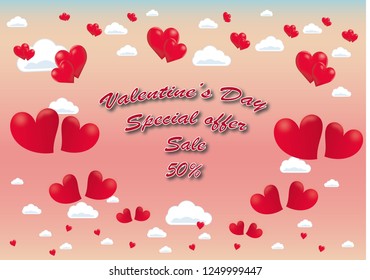Valentine's Day, background for special offer and sale with hearts