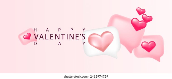 Valentine's Day background. Speech bubble with love hearts. Heart icon in the form of a speech bubble. Text box with 3D heart. Vector illustration isolated on white background.