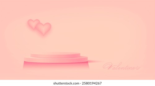 Valentine's day background. Stage podium decorated with hearts shape. Pedestal scene for product, advertising, show, award ceremony. 