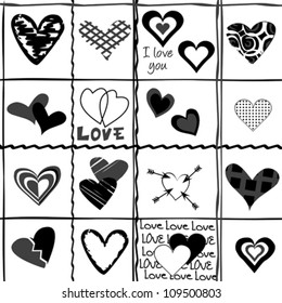 Valentine's Day background with stylized black hearts
