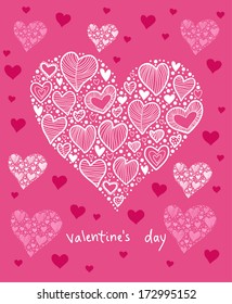 Valentine's day background, template for the card, heart decoration in pink colors