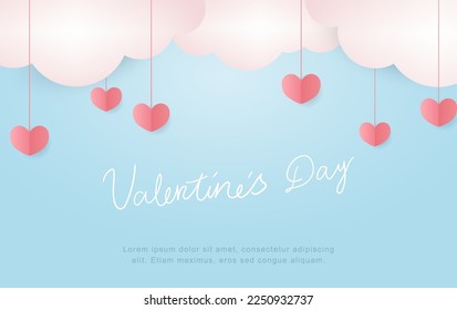 Plantilla de fondo del día de San Valentín con nubes y corazones. 