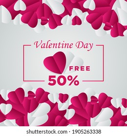 Valentine's Day background template with a purplish red heart shape, to change status on social media on Valentine's Day, up to 50% discount. banners, brochures, flyers, covers, posts.