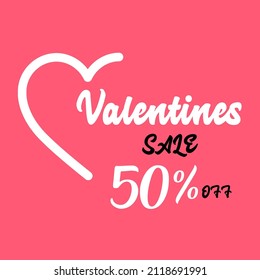 Valentine's Day background with text 50% off sale items with white hearts on text vector illustration.