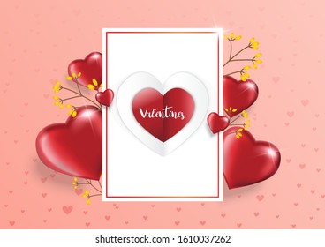 Valentines Day background with textbox and beautiful hearts balloons. Greeting card, invitation or banner template
