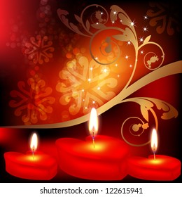 Valentine`s day background with three heart candles