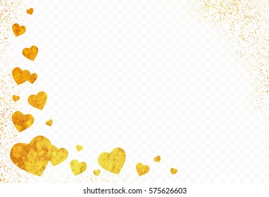 Valentines day background with transparency and empty space, gold foil imitation vector illustration, gold glitz particles