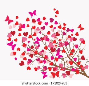 Valentine's day background. Tree with hearts (vector illustration)