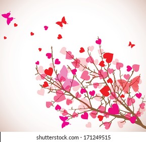 Valentine's day background. Tree with hearts (vector illustration)